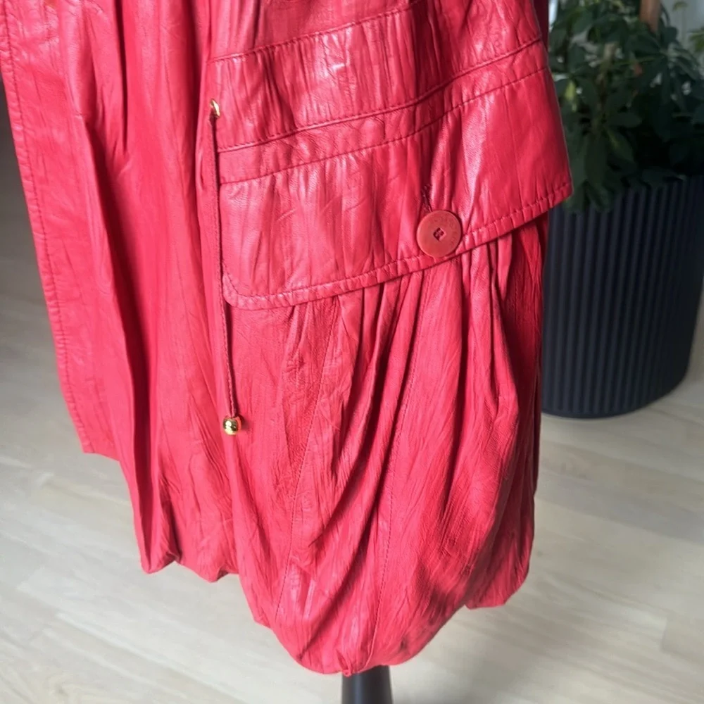 Vintage GENUINE Soft Coral Red Leather SCHAFSTALL Germany Parka Coat size 38 - Picture 11 of 16